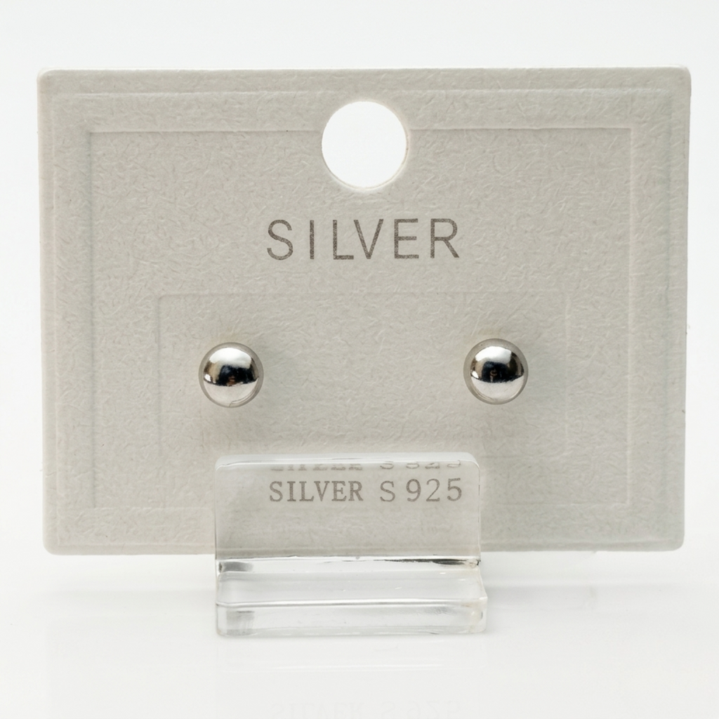 Handgefertigte 925 Silber-Ohrstecker „Halbkugel“ rhodiniert mit sicherem Schraubverschluss.