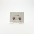 925 Silber Halo-Ohrstecker rhodiniert mit rosa Zirkonia und Schraubverschluss.
