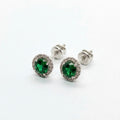 Handgefertigte 925 Silber Halo-Ohrstecker rhodiniert mit grünem Zirkonia und Schraubverschluss.