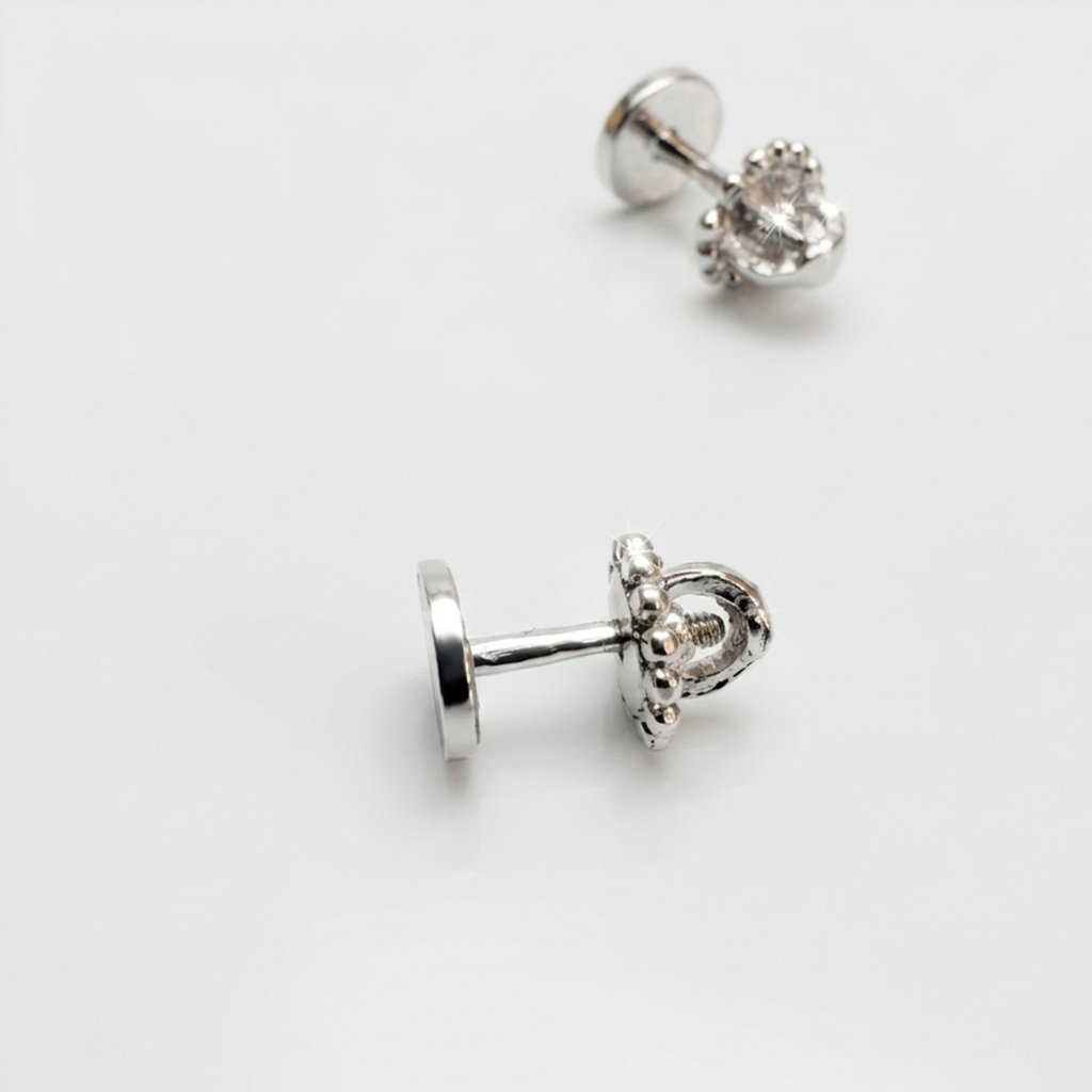 Ohrstecker Silber 925 rhodiniert mit Schraubverschluss und runder schwarzer Emaille.
