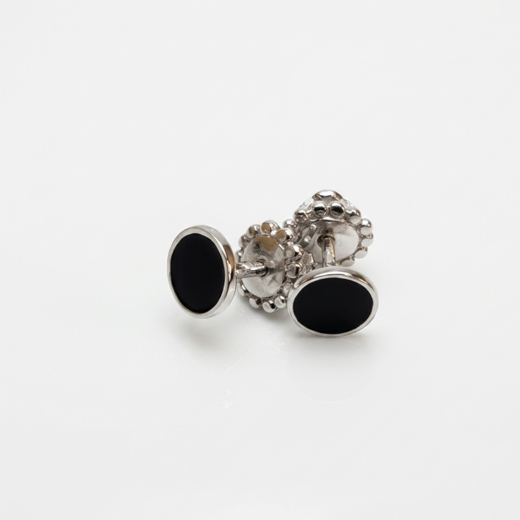 Geometrischer Ohrschmuck, runde Ohrstecker aus Silber 925 mit tiefschwarzer Emaille und Schraubverschluss