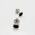 Elegante Ohrringe Silber 925 rhodiniert, hochwertige Ohrstecker mit feiner schwarzer Emaille und Schraubverschluss.