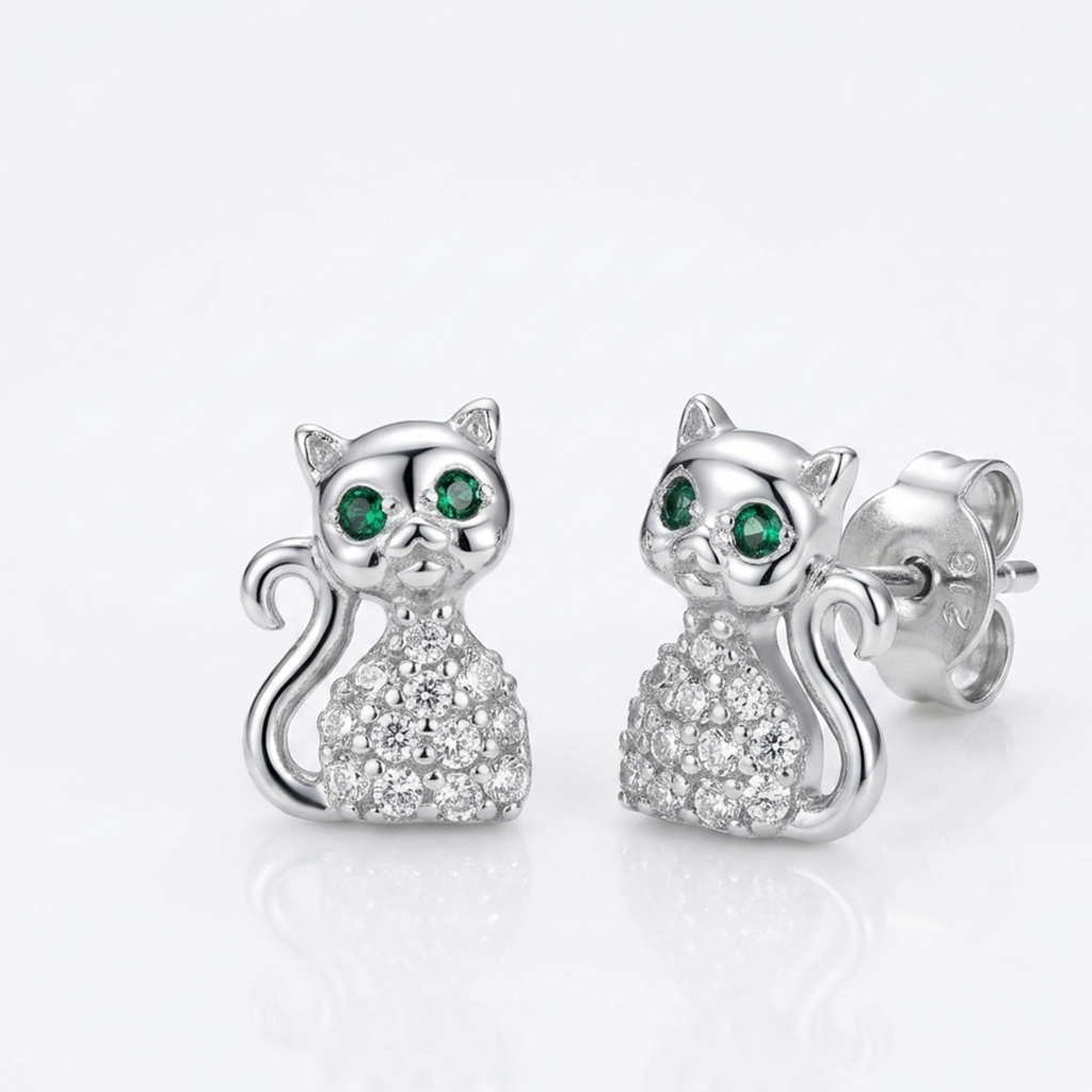 Niedliche Katzen-Ohrstecker aus Sterlingsilber 925, kleiner Tier-Ohrschmuck für Kinder.
