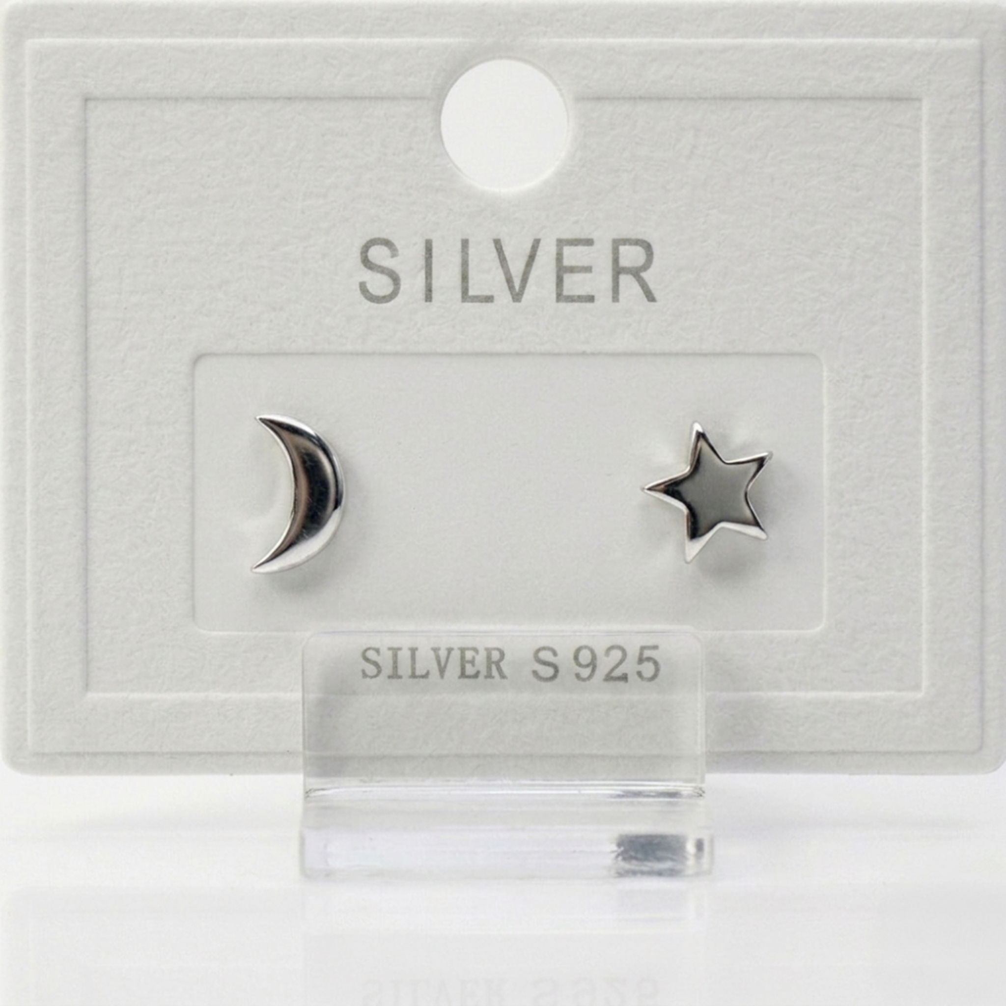 Handgefertigtes 925 Silber Ohrstecker-Set „Mond und Stern“ rhodiniert mit sicherem Verschluss.