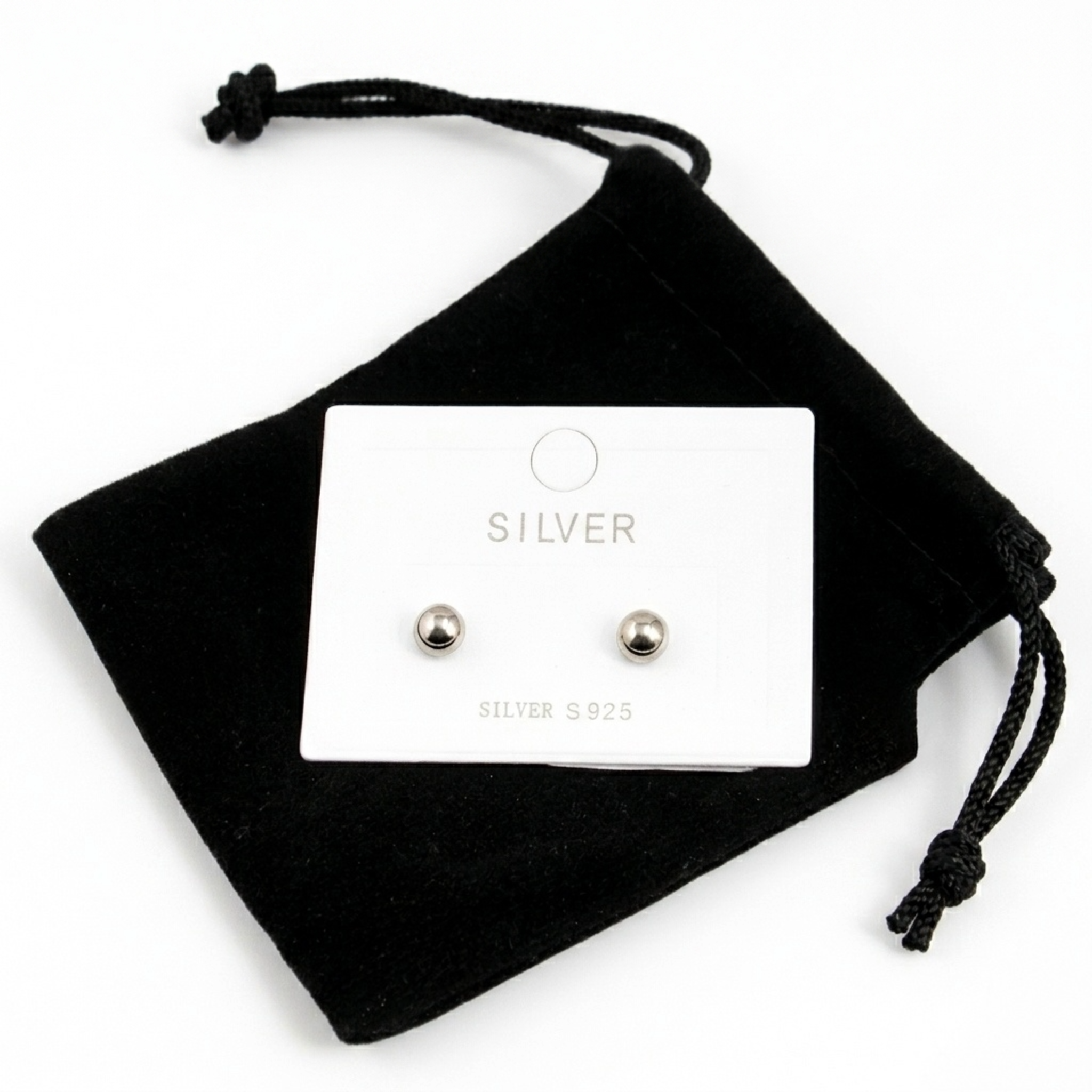 Lieferumfang: Rhodinierte Silber-Ohrstecker „Halbkugel“ aus 925 Sterling Silber mit passendem Schmuckbeutel aus Samt.